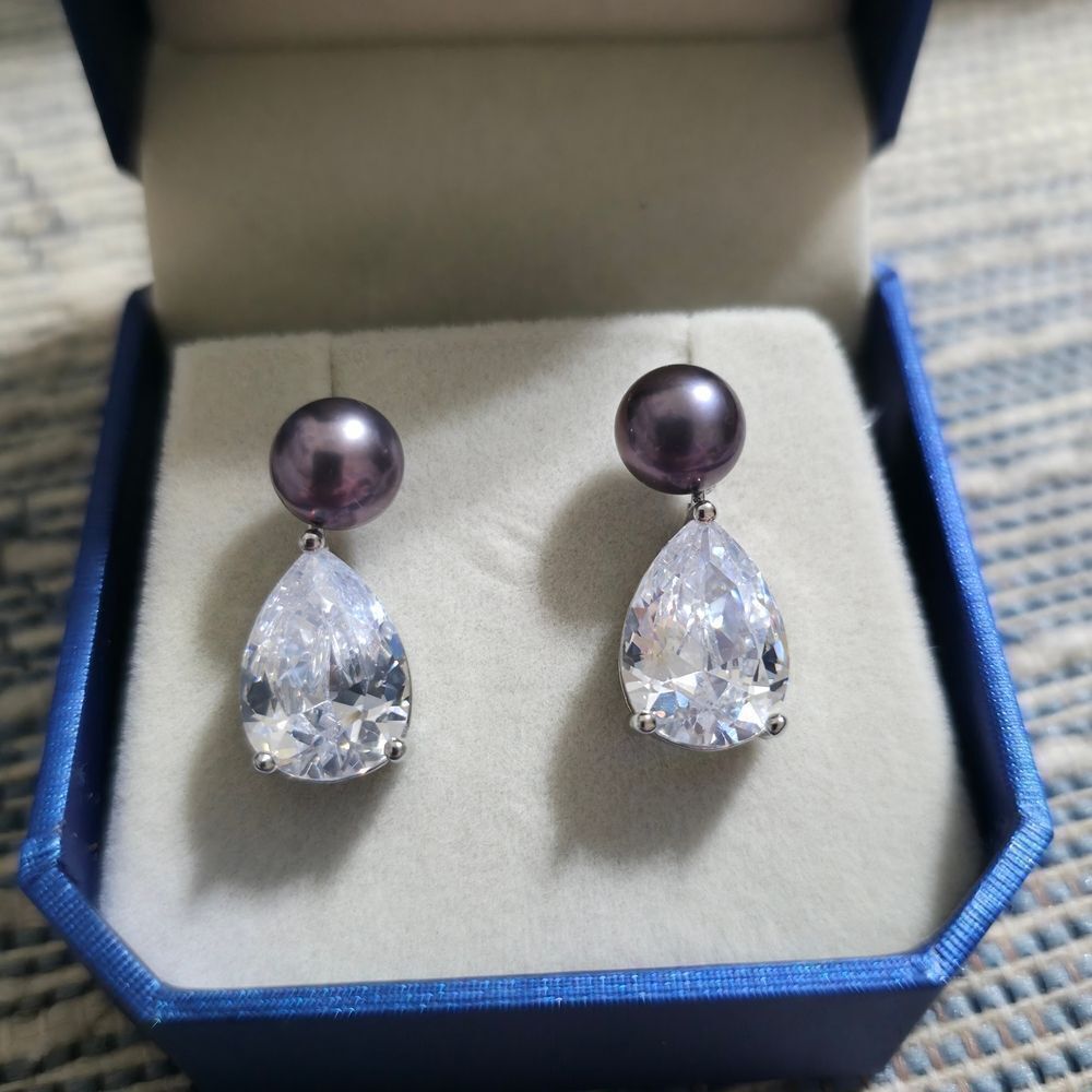 💍Ami Purple and Silver Dangle Earrings with Sparkling Crystals